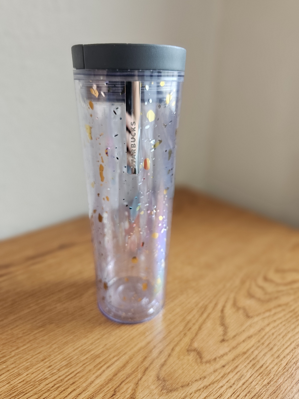 Starbucks Quicksilver Tumbler Travel Cup Gold Splash Flakes 16 oz NWOT